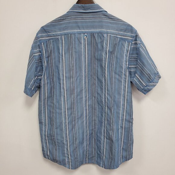 Kuhl Mens Suncel Short Sleeve Button Up Shirt Size L Blue Striped Office Career - Picture 3 of 9